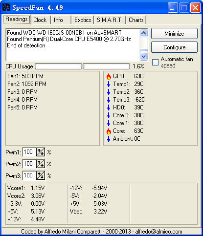 speedfan (cpu风扇调速软件) 软件截图